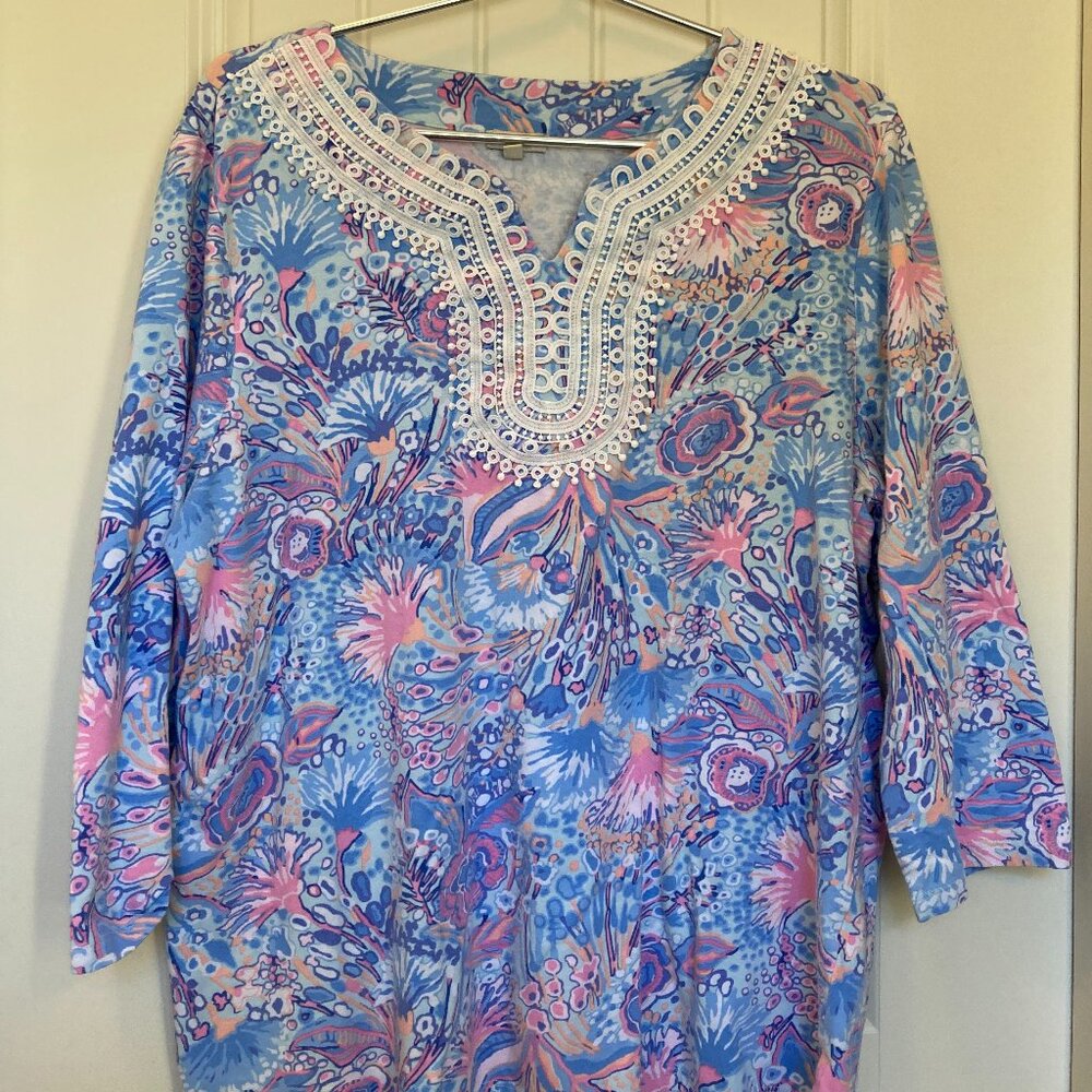Lilly Pulitzer Blue Pink Tunic Top, Women’s XL – 3/4 Sleeve